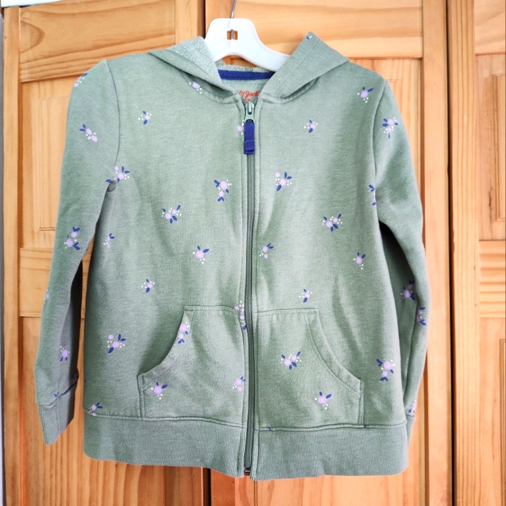 Girls Cat and Jack green zip hoodie, size M 7/8